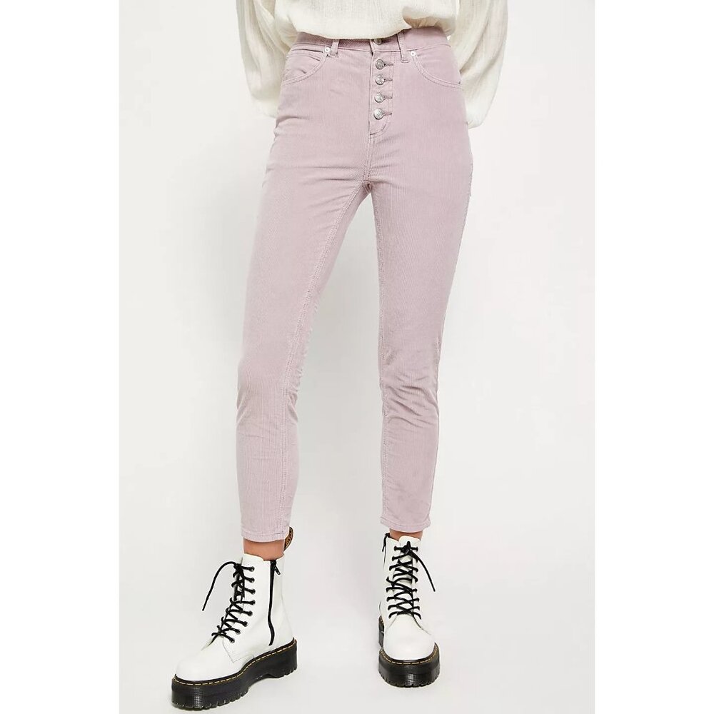 Free People We The Free Sun Chaser Skinny Corduroy Button-Fly Pants Lavender 29